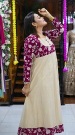 Chanderi and Tissue Combination Long Dress - Image 3