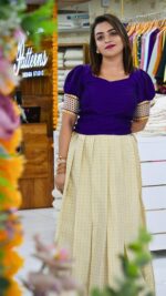Kerala Tissue Semi-Stitched Cheque Skirt & Semi Silk Crop Top Material - Image 6