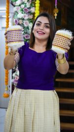 Kerala Tissue Semi-Stitched Cheque Skirt & Semi Silk Crop Top Material - Image 2