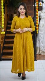 Crushed Chanderi Pleated Long Dress - Image 5