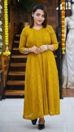 Crushed Chanderi Pleated Long Dress - Image 3
