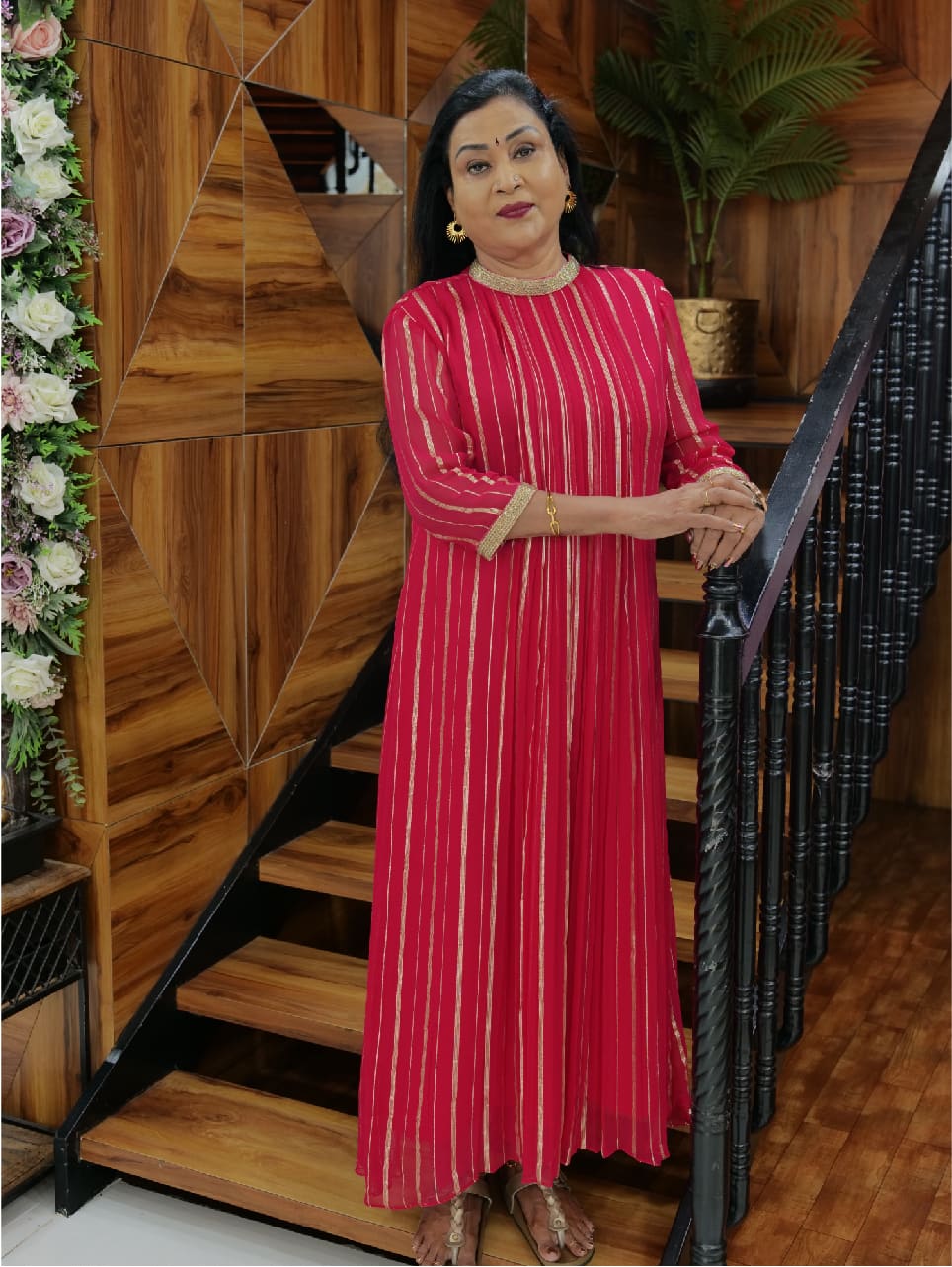 23 Georgette Gold Stripe Long Tunic Top - Image 1